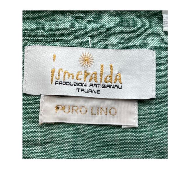 Ismeralda Puro Lino Mens L Green Button Down Long Sleeves Office Wear - Picture 3 of 6
